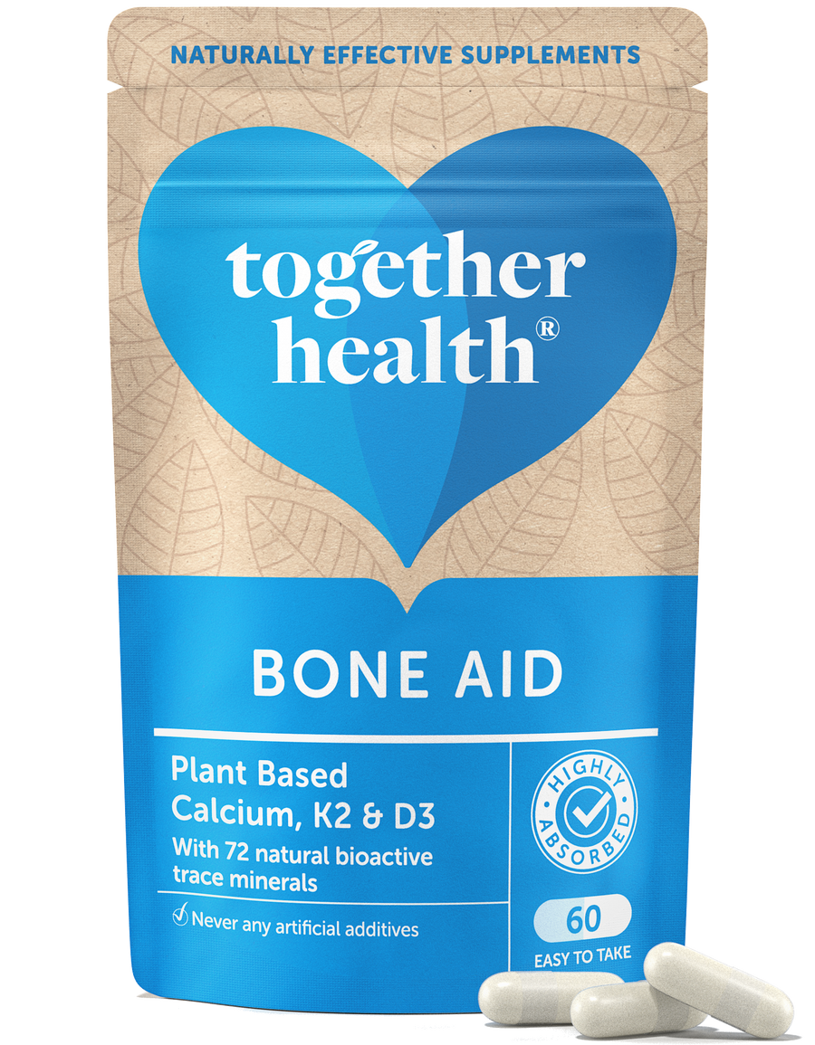 Together with healthy, bone aid with vegan calcium, K2 and D3 vitamins.